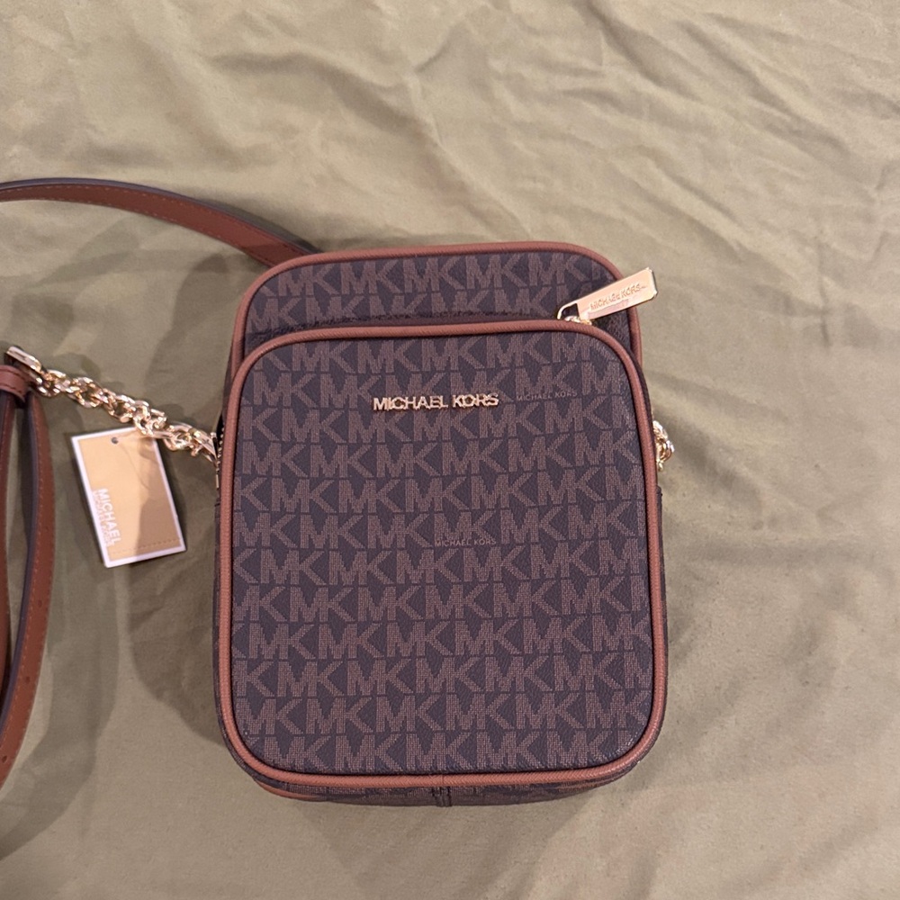 Michael Kors Dark Brown and Gold Crossbody Bag